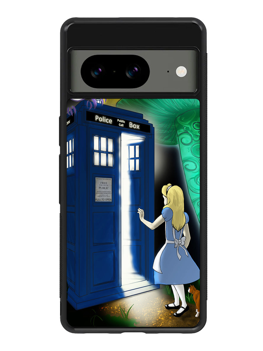 Alice Wonderland On Tardis Google Pixel 8a Case