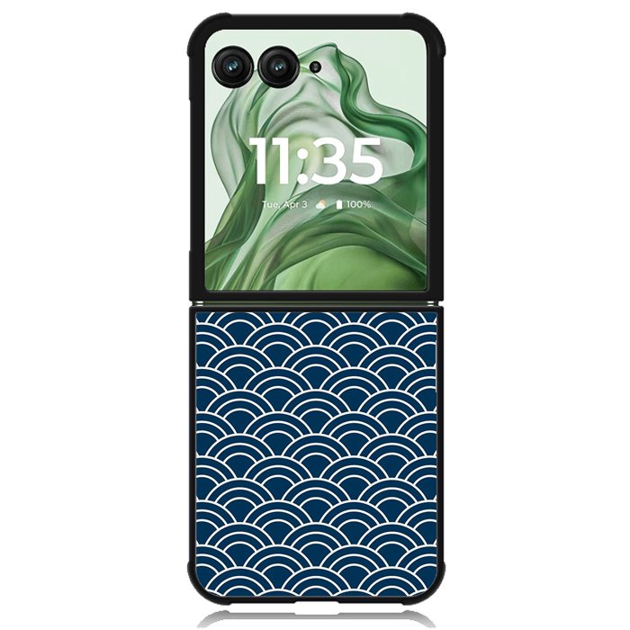 Japanese Gold Cloud Wave Indigo Pattern Z8008 Motorola Moto Razr+ Plus 2024/2025 Case, Motorola Razr 50 Ultra/50s Ultra Case