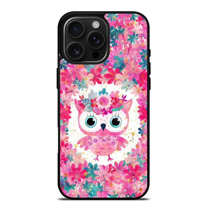 Cute Pink Floral Owl iPhone 16 Pro Max Case FE0195