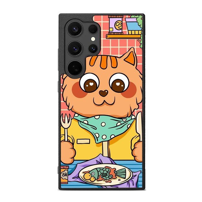 cat eat fish FE0135 Samsung Galaxy S25 Ultra Case